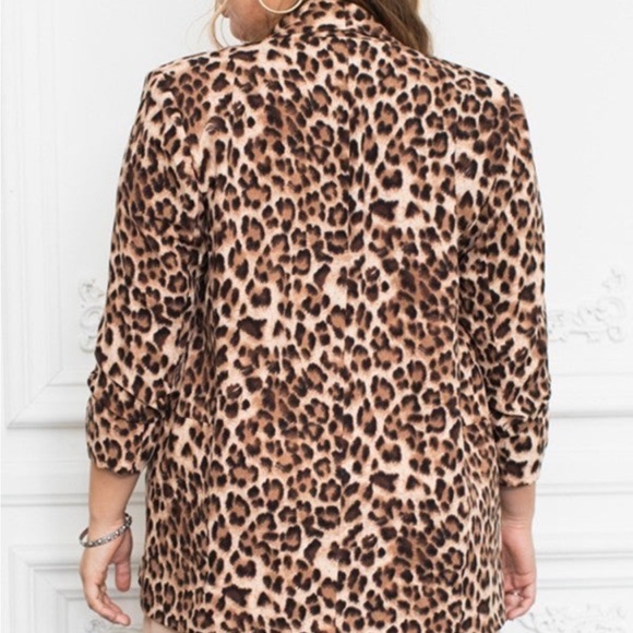 PLUS 1x-3x.  Leopard print blazer by Oddi. How cute with all attire! Rouched - Picture 3 of 9